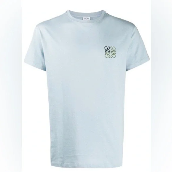 Loewe 2021 Anagram Classic Embroidered Cotton Round Neck Blue T-Shirt XL - Picture 7 of 11